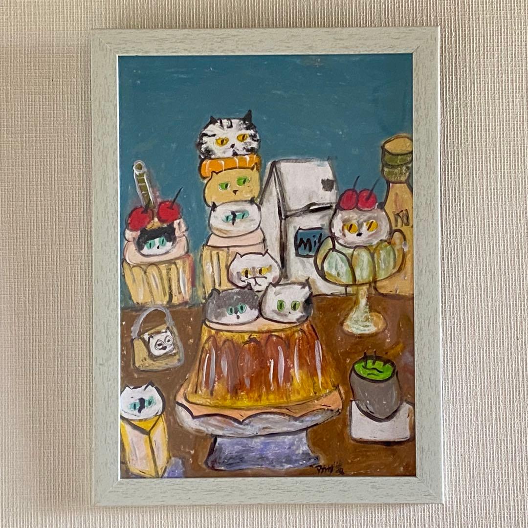 絵画。壁掛け原画【Cute cat cake】0 3