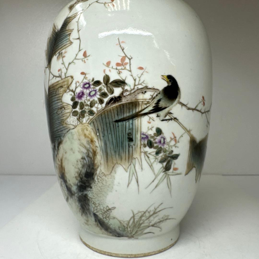 中国清時代　粉彩花鳥図花瓶　高さ35㎝　東Y7-0421②トヒコ