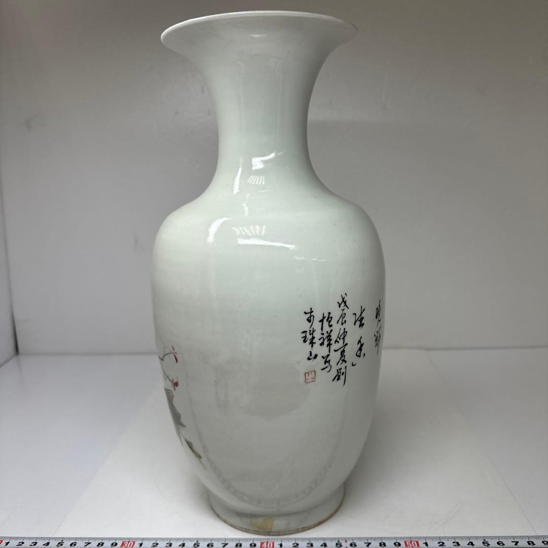 中国清時代　粉彩花鳥図花瓶　高さ35㎝　東Y7-0421②トヒコ