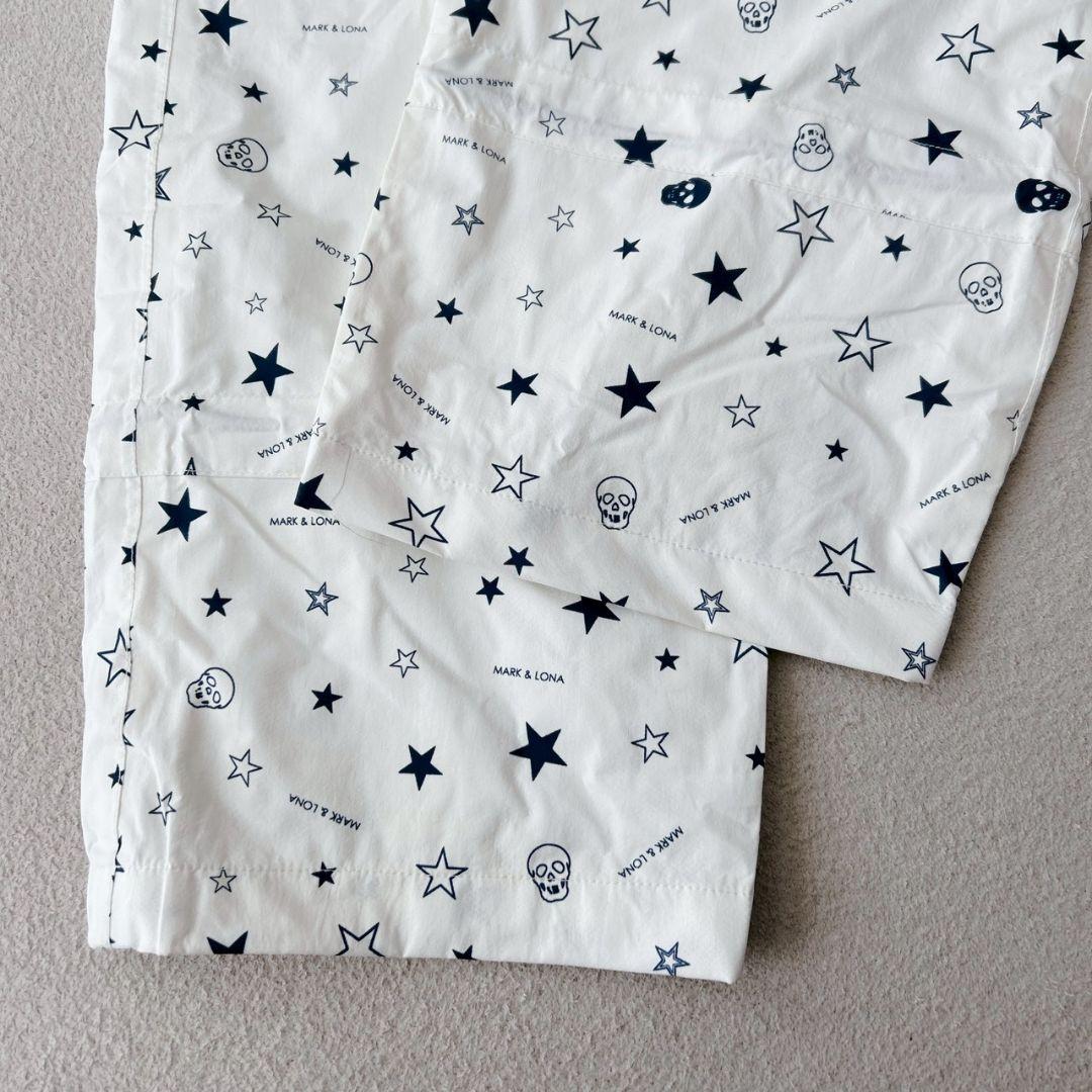 美品✨ マークアンドロナ　スカルロゴ　総柄　ゴルフパンツ　ホワイト　L