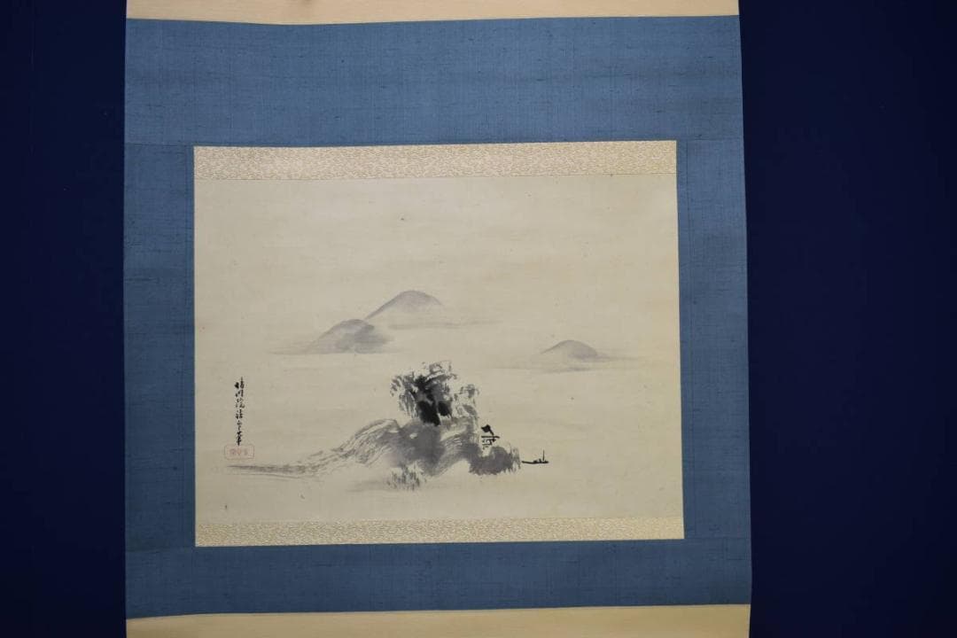 真作/狩野晴川院/山水図/布袋屋掛軸HG-366