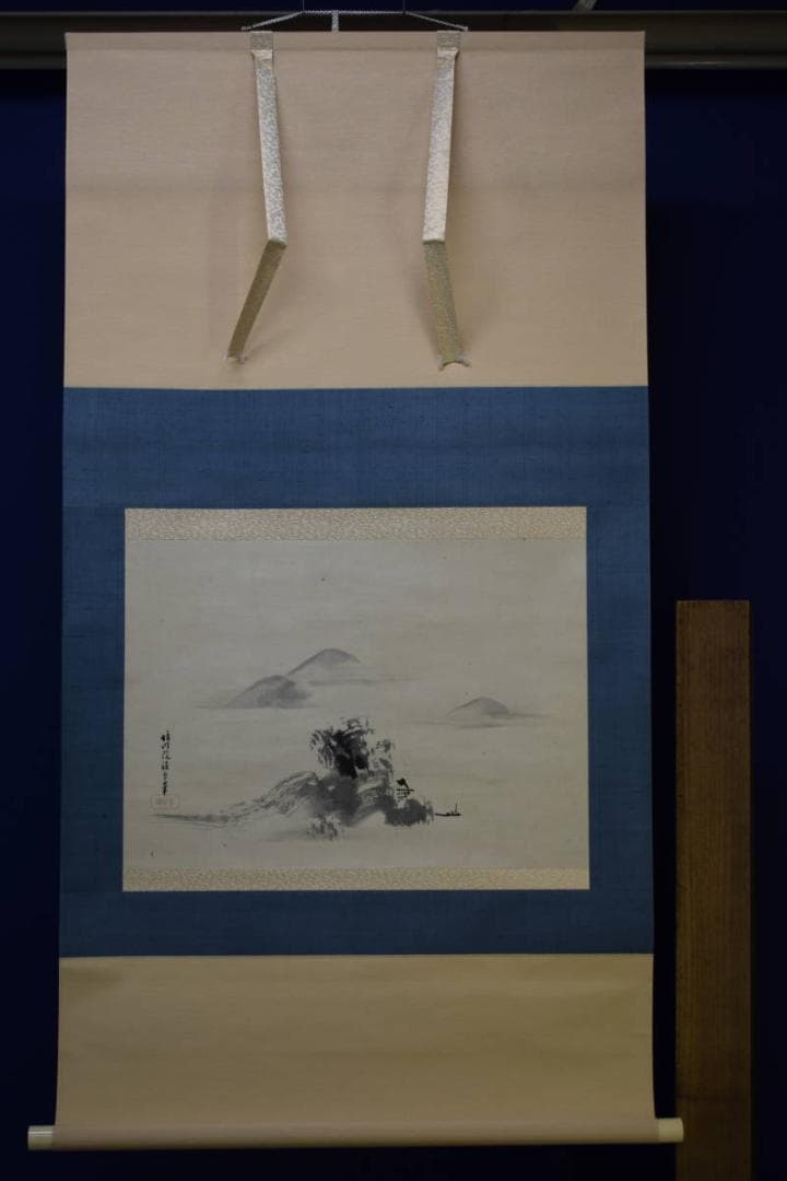 真作/狩野晴川院/山水図/布袋屋掛軸HG-366