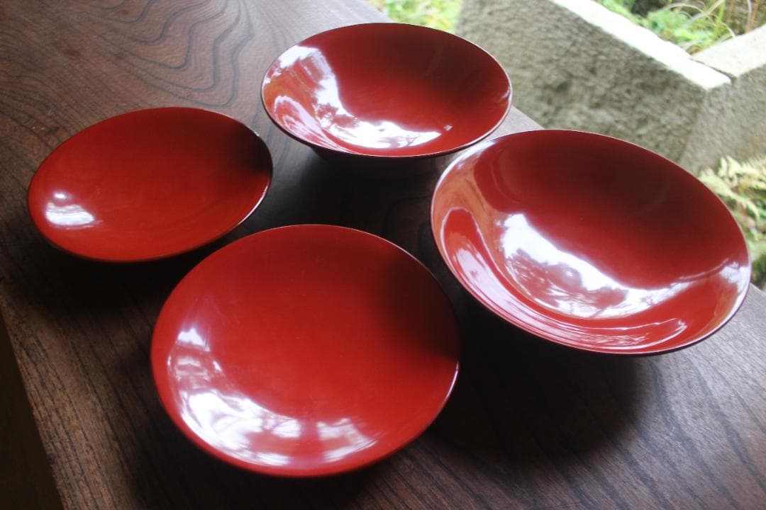 デッドストック！時代朱漆に極上稲穂雀蒔絵の映える大椀2点（検輪島塗蒔絵椀雑煮椀