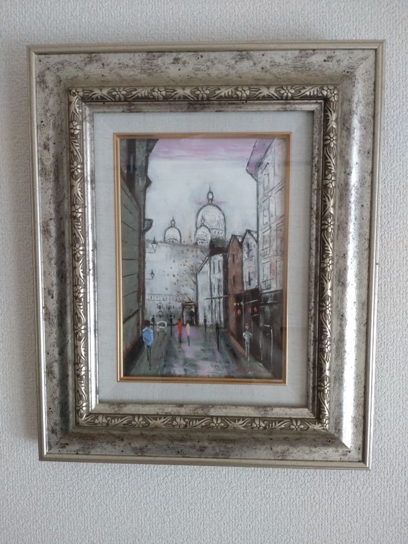 石川佳図　モンマルトル　作街並みの風景 油彩画 SM号　額と箱付き