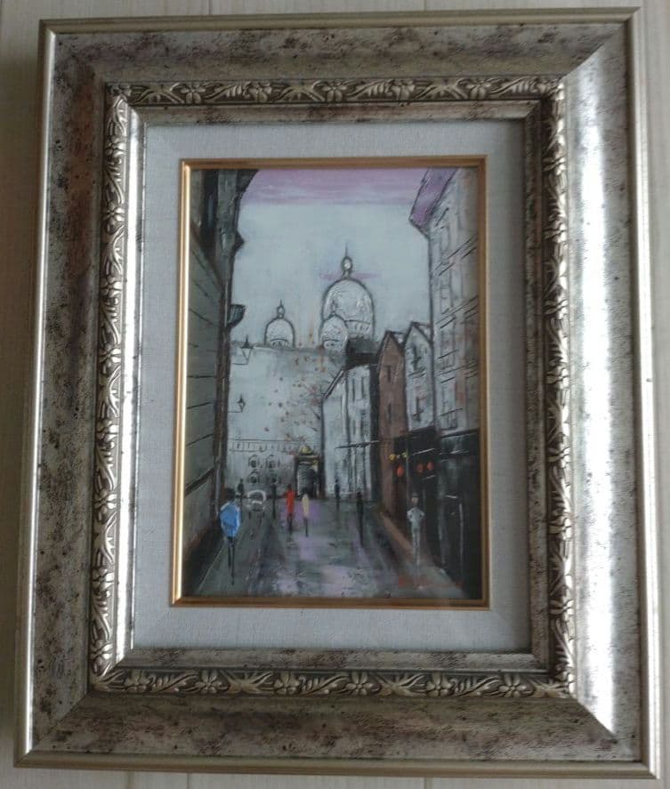 石川佳図　モンマルトル　作街並みの風景 油彩画 SM号　額と箱付き