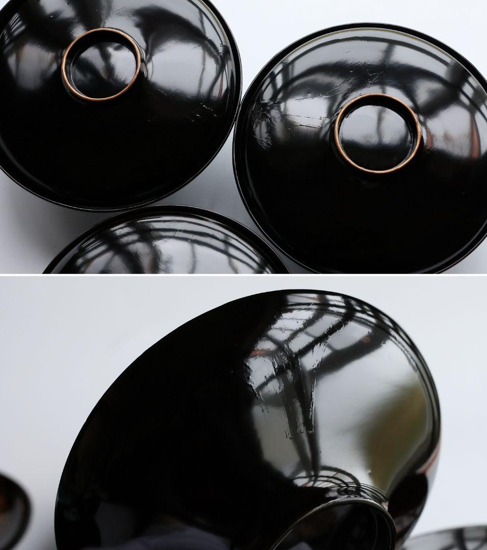 【CM354】時代蒔絵椀 竹に鶏金蒔絵 平椀五客 木製 /(検) 輪島塗加賀能登