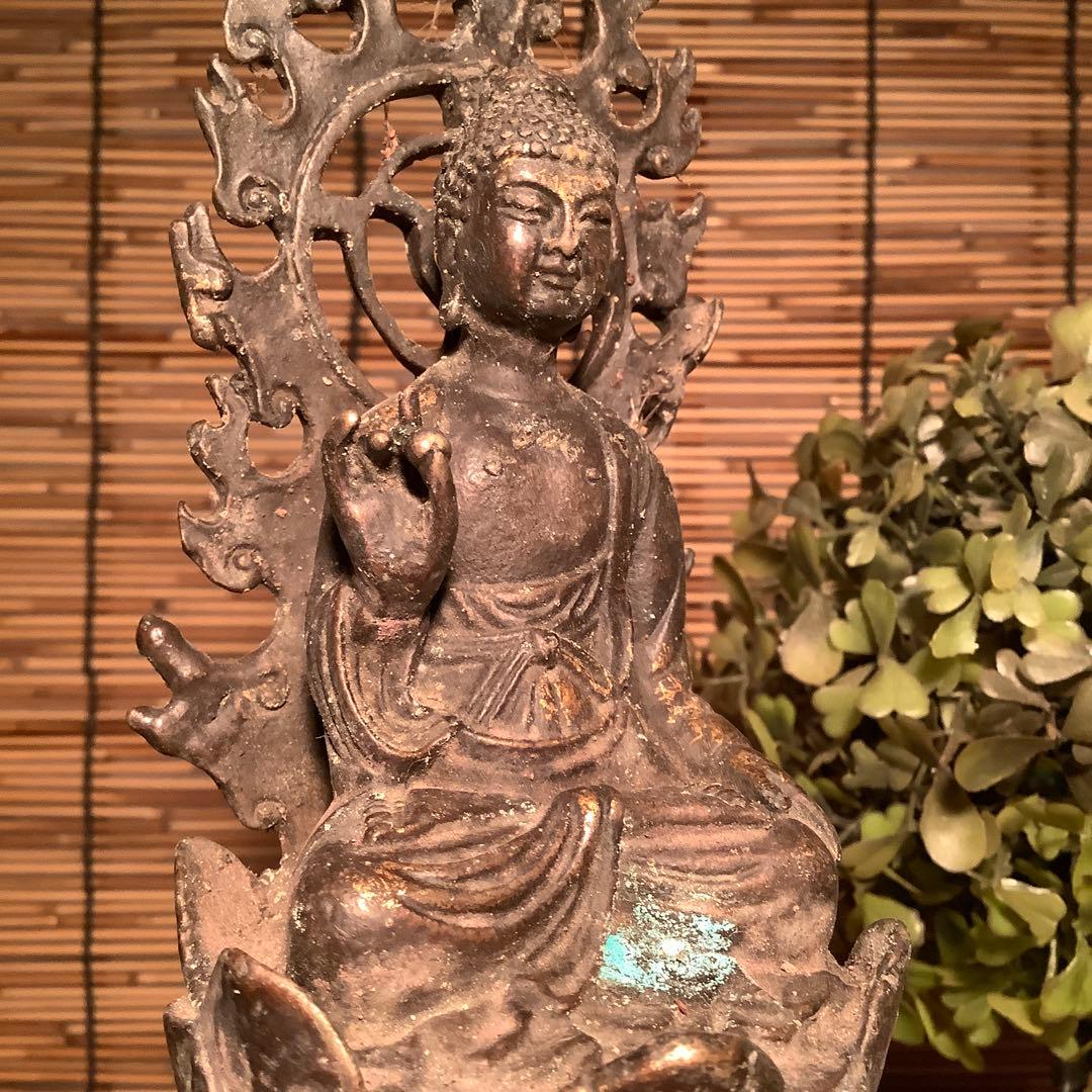 中国・北魏「天上界・阿弥陀如来」龍神・隋・唐・三重方形座・鍍金黄銅