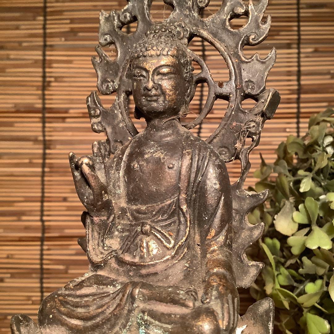 中国・北魏「天上界・阿弥陀如来」龍神・隋・唐・三重方形座・鍍金黄銅