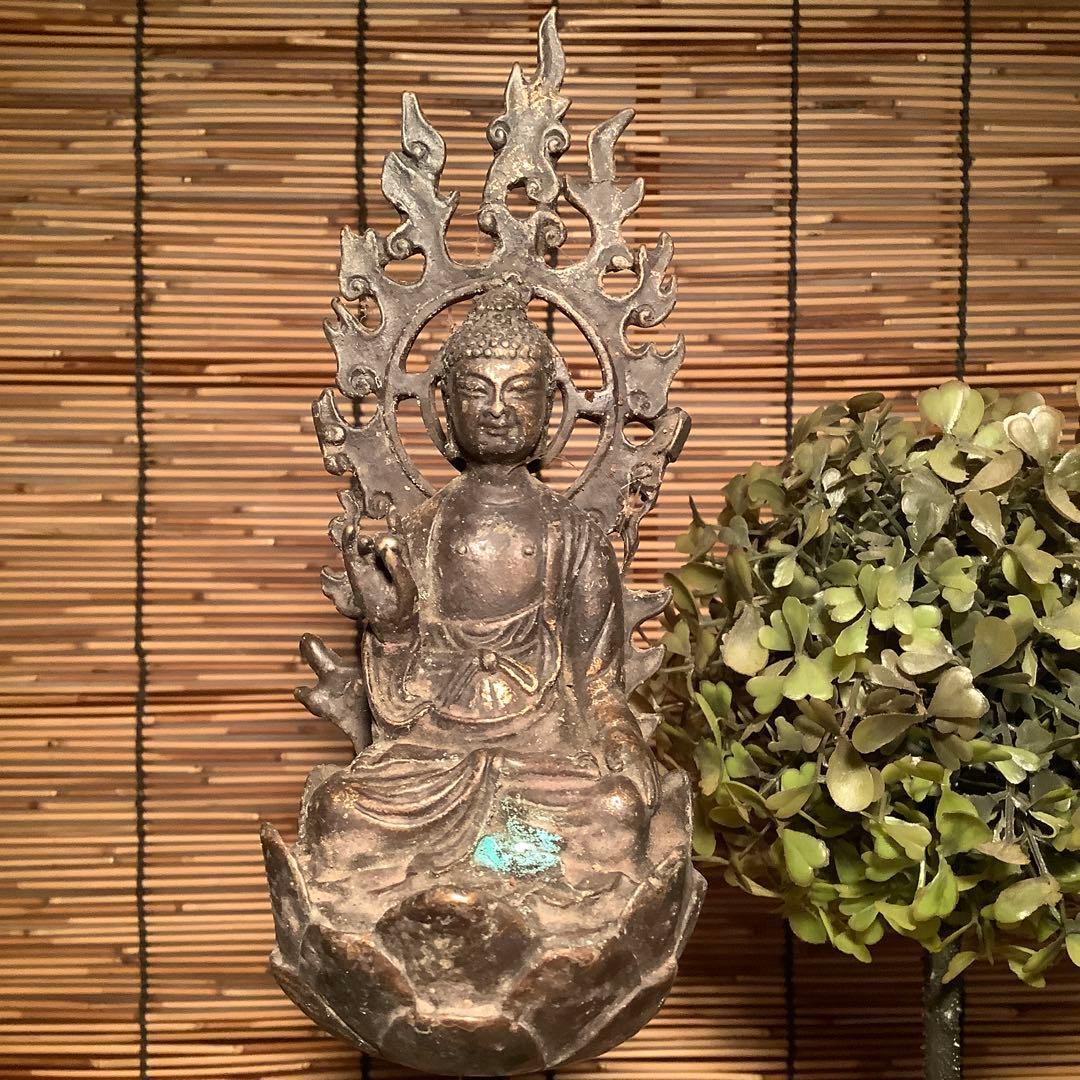 中国・北魏「天上界・阿弥陀如来」龍神・隋・唐・三重方形座・鍍金黄銅