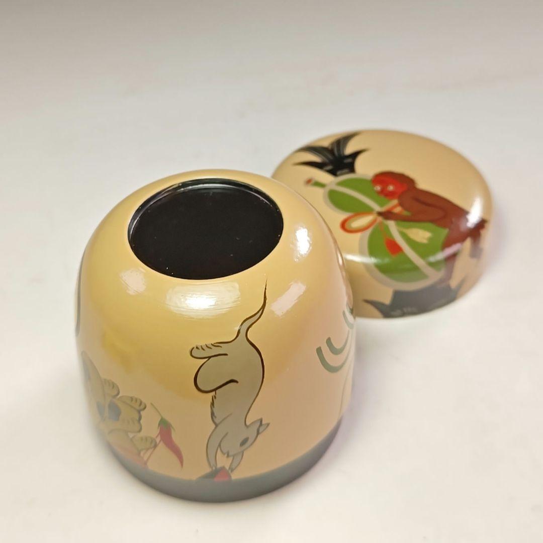 ウ211 棗『道場順一』『大津絵瓢箪鯰絵　白一閑塗　大棗　共箱』茶道具　茶器