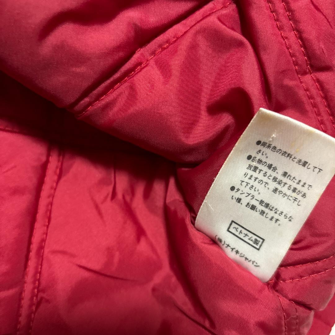 90s NIKE ベンチコート ロング 赤 黒 スオッシュ M 中綿 古着