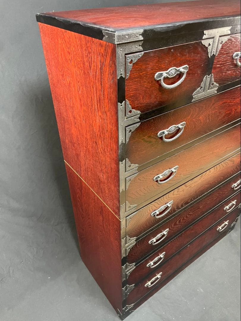 民芸調 時代箪笥 和箪 高さ約140cm 2分割 和家具 7段 収納 物入 木製