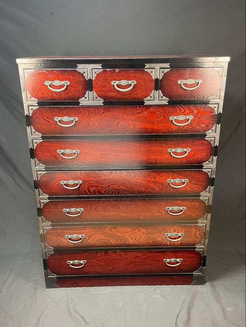 民芸調 時代箪笥 和箪 高さ約140cm 2分割 和家具 7段 収納 物入 木製