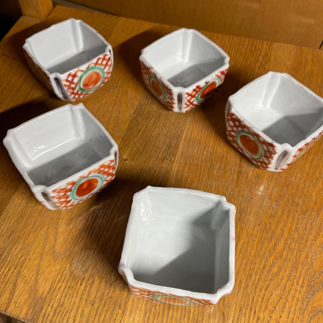 須田菁華　赤絵丸紋向付五客　箱なし