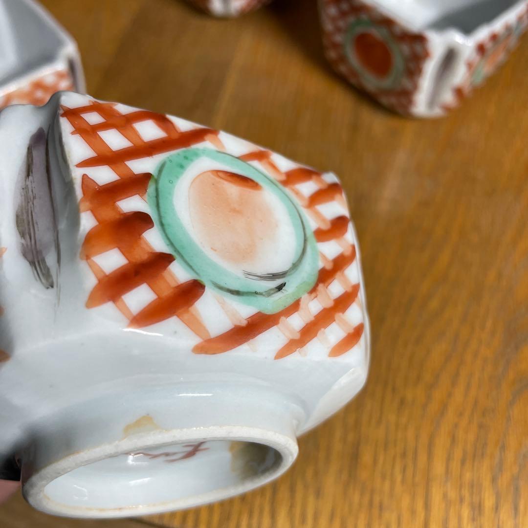 須田菁華　赤絵丸紋向付五客　箱なし