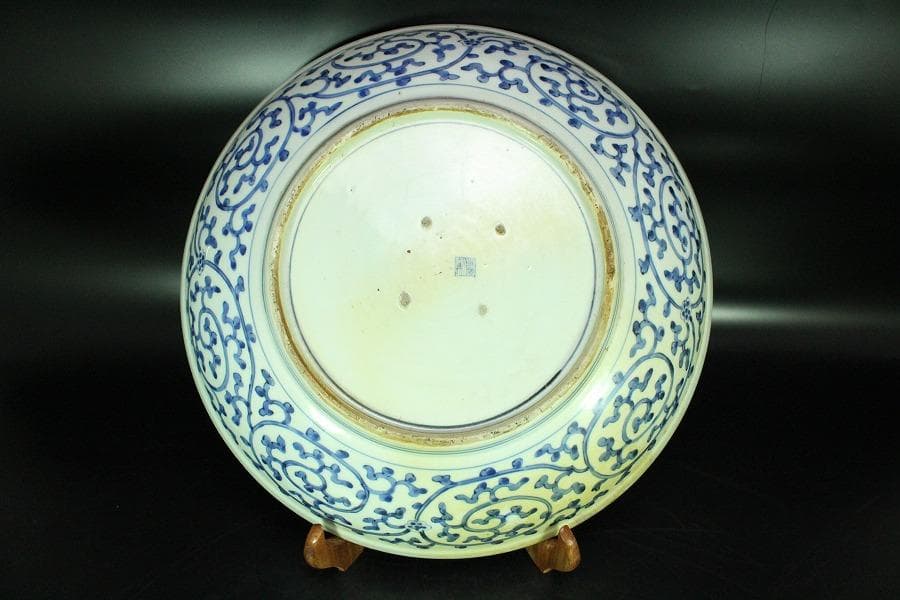 染錦 虎図 大皿 骨董品 φ39cm(K-YC473)