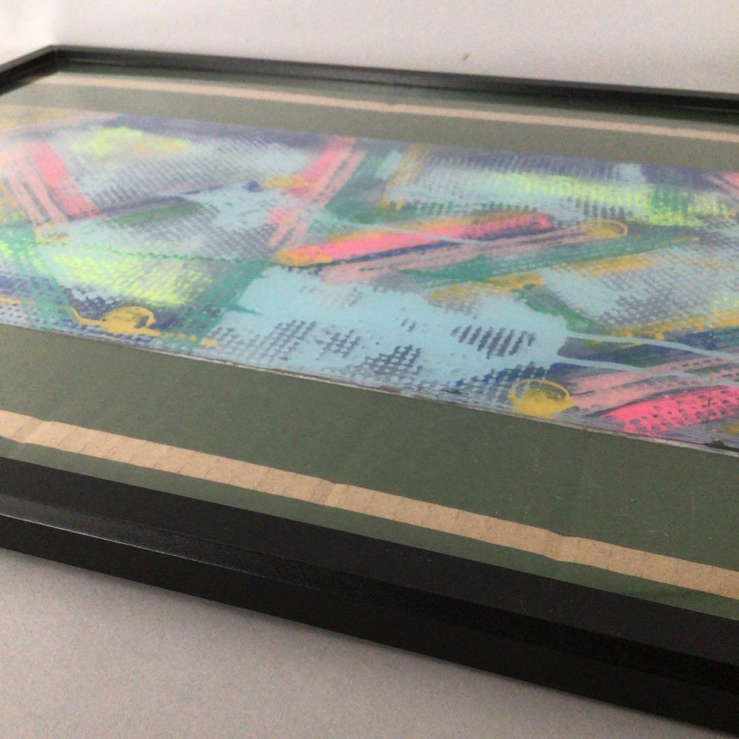 No3651 額装　作者不詳　抽象画　ガラス絵　紙箱付　絵画　アート　送料無料