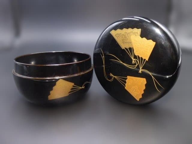 千家十職塗師　八代　中村宗哲　四君子扇蒔絵　棗／共箱