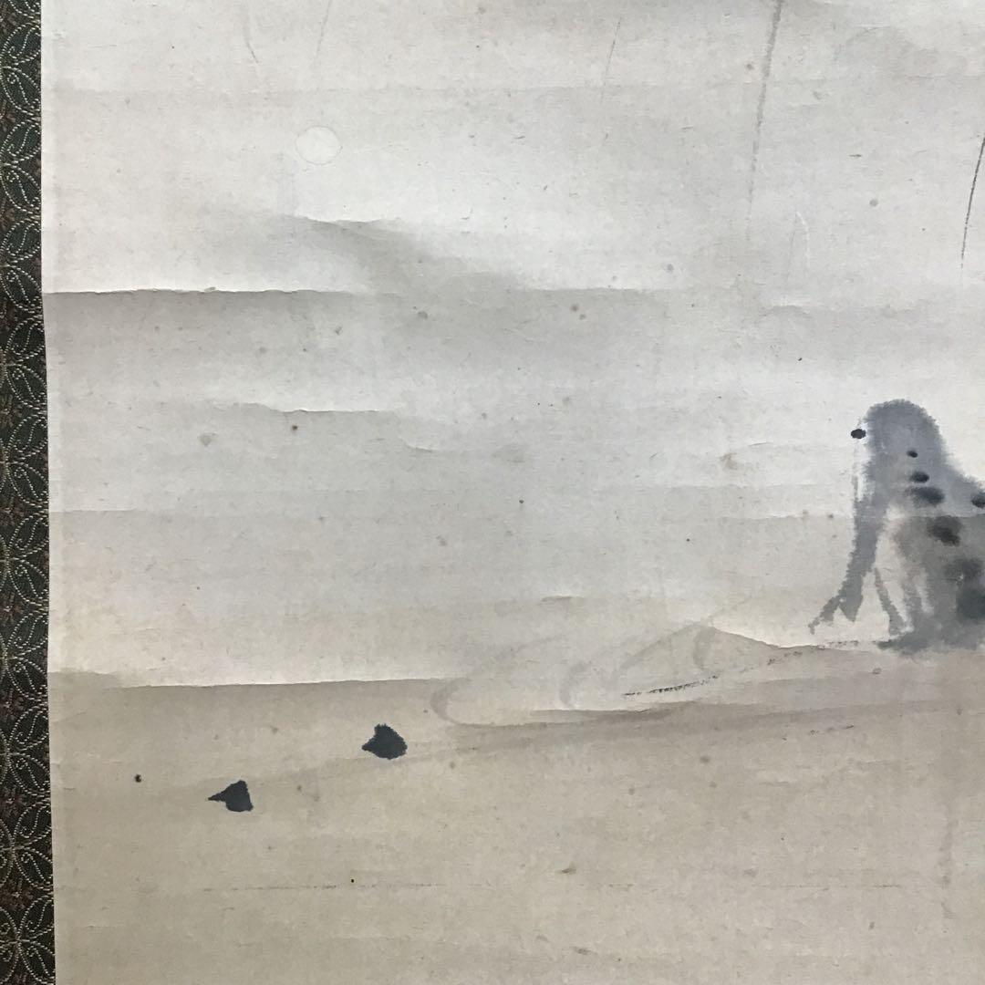 K茶道具　掛軸「蛙　僧正の榎の木の迹に泣く蛙」　也有画讃　共箱　S1012KJ