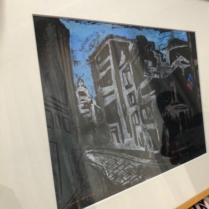 直筆サイン　河合真志 5/100 風景画 版画　石の路　絵画　額装入り