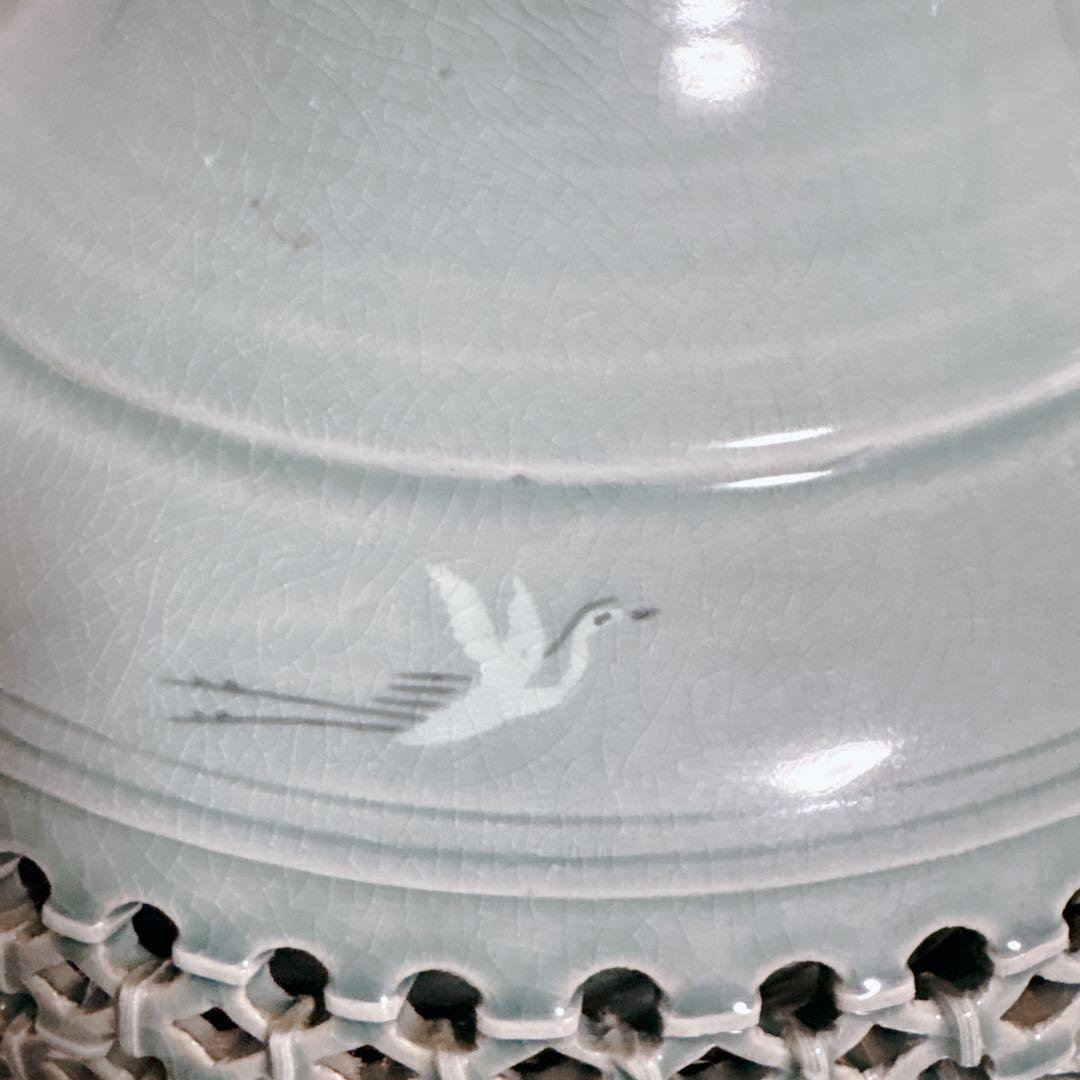 【特大】高麗青磁 海光作 龍耳透かし彫り 大花瓶 63cm 11.8kg 雲鶴紋