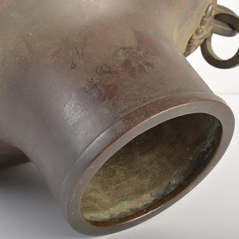 中国　唐銅　神獣遊環双耳瓶　M　R7369F