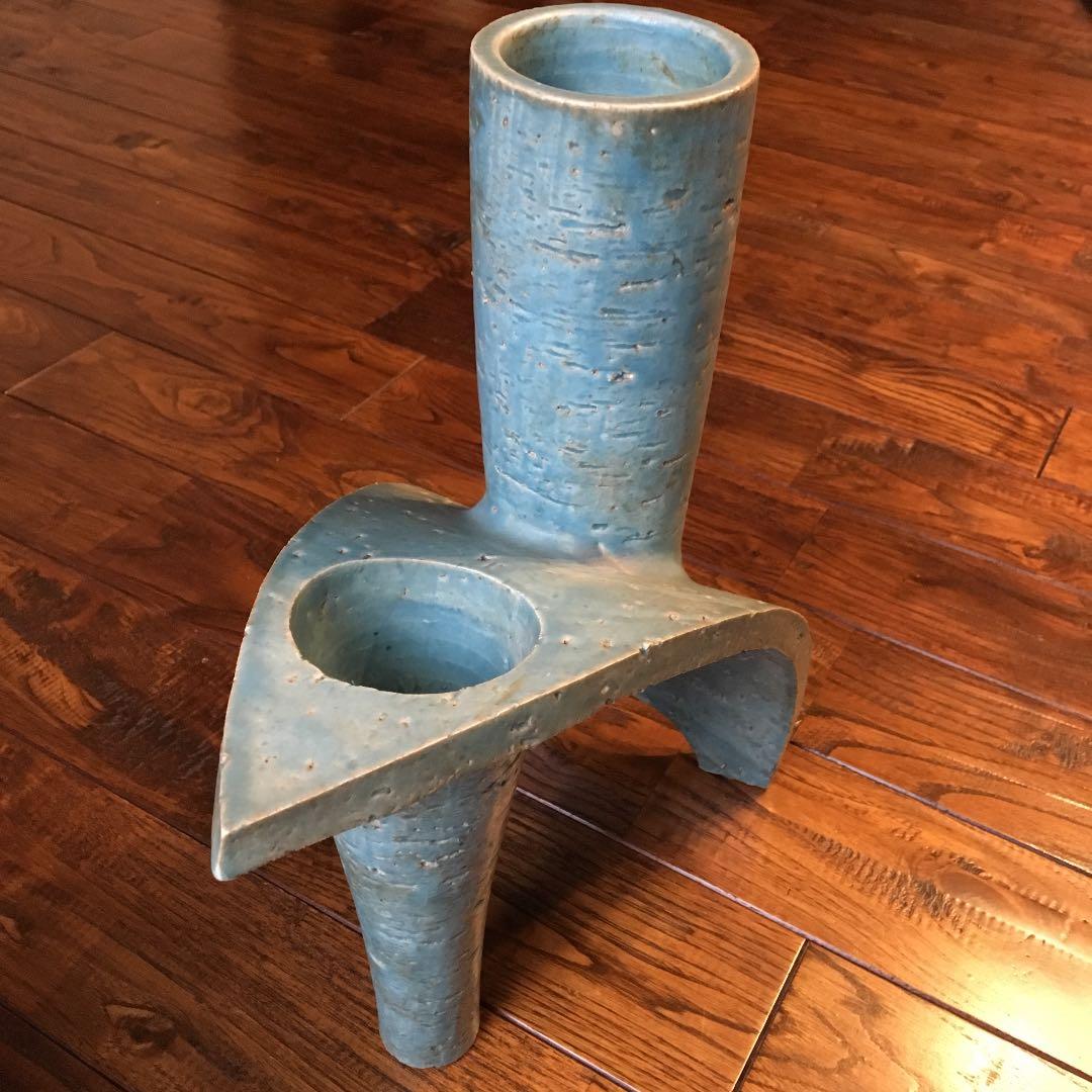 希少珍品！青緑 変形 花器 花入 花瓶 壺 飾壺 陶器 陶芸品 骨董品 古美術品