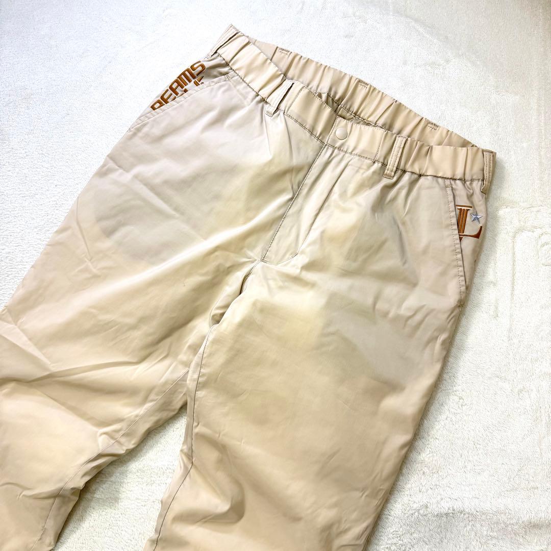 BEAMS GOLF 刺繍ロゴ 防寒中綿 ウエストゴム 暖パンツ L ベージュ