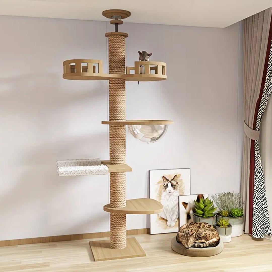 キャットタワー 突っ張り 240〜280cm 宇宙船ハンモック付き シングル 猫