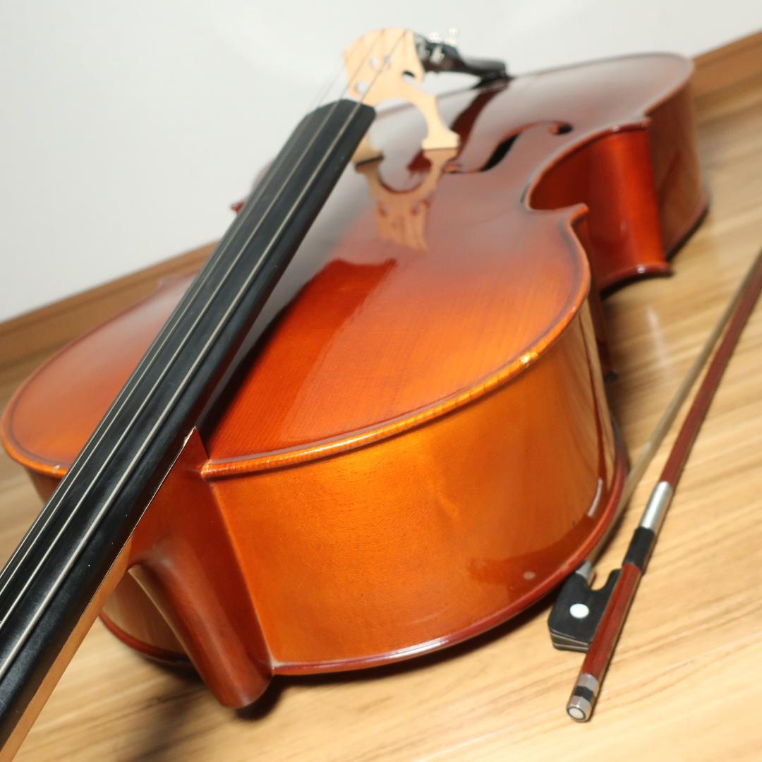 チェロ 4/4 弓付き トップ単板 メーカー不明 【直接引取値引あり】