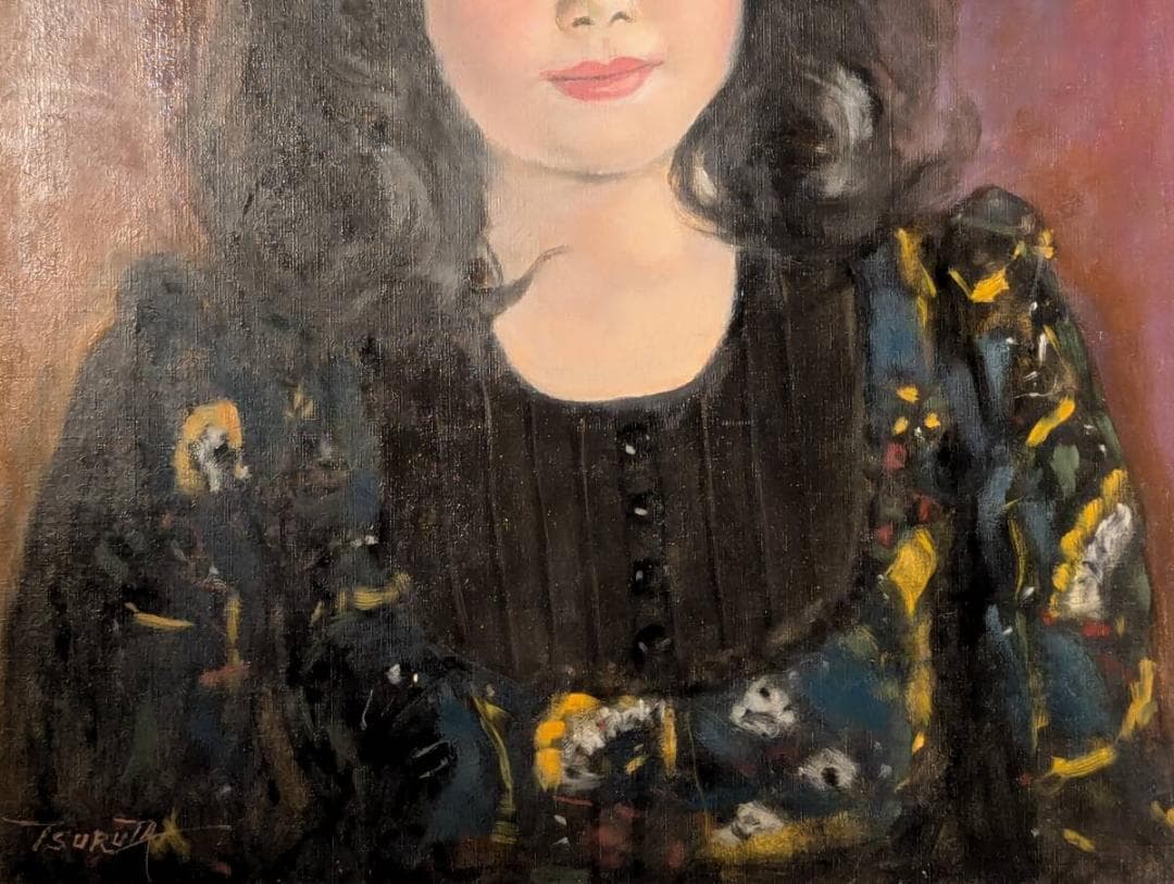 【真作】絵画　弦田英太郎　油彩10号　少女像　空間に華やぎを添える肖像画　U56