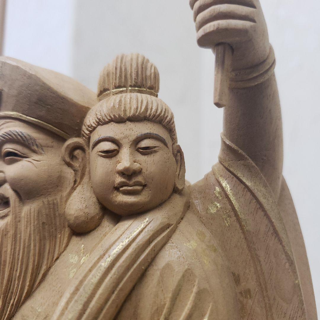 Ｂフライデー蔵出し特価仏像特上彫り香木 三面大黒天5寸立 眼入五穀豊穣 商売繁盛