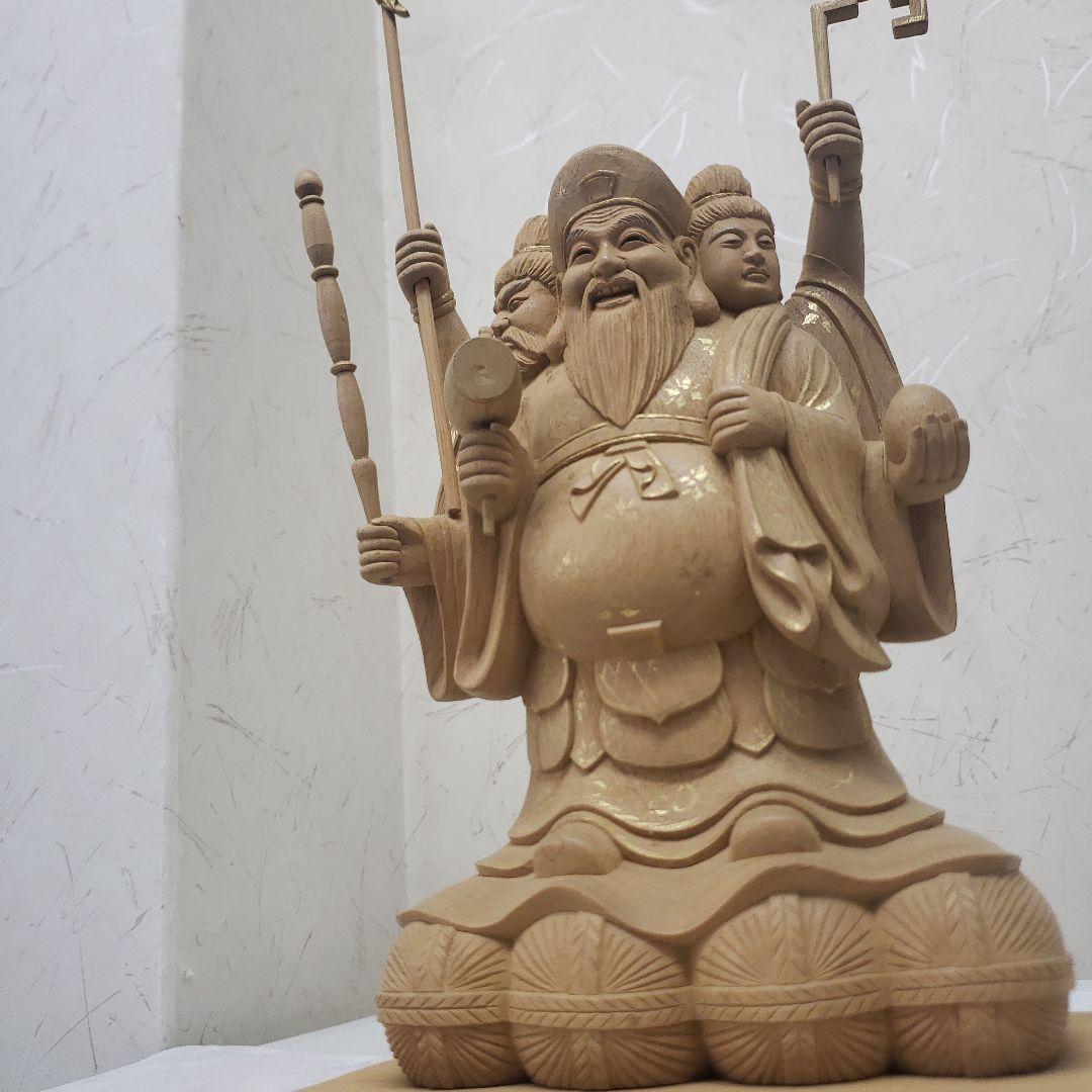 Ｂフライデー蔵出し特価仏像特上彫り香木 三面大黒天5寸立 眼入五穀豊穣 商売繁盛