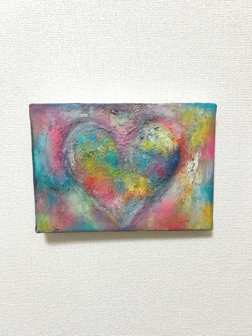 ハートの絵、油絵、原画、インテリア、油彩画、絵画、カラフル、現代アート