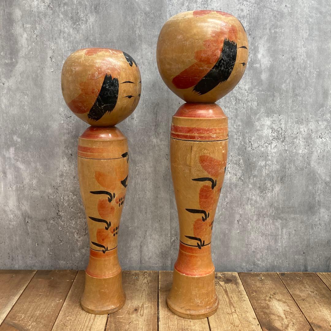 E-4 【伝統工芸品】遠刈田系 木彫りこけし 2体セット 早見正雄 作（サイ