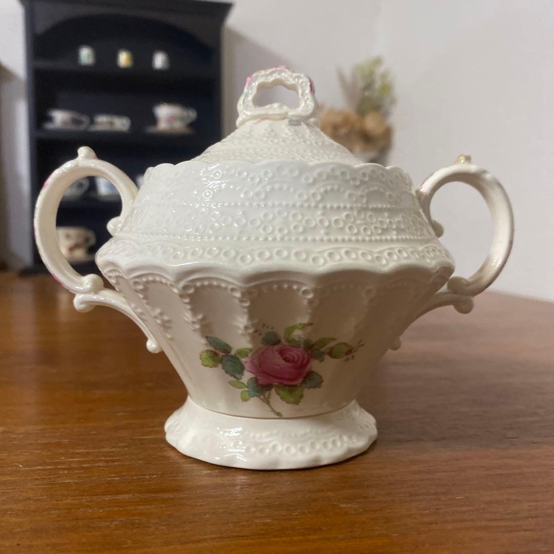 スポードジュエル　ビリングスレイローズ　蓋付きシュガーポット