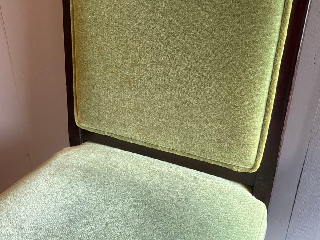 緑色ファブリックの西洋椅子 2脚セット チェア② アンティーク