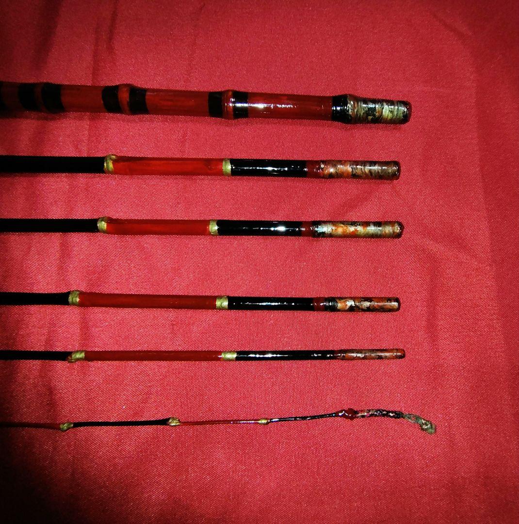 竹朱塗り和竿・タナゴ竿・小物竿6本継全長1m4㎝希少