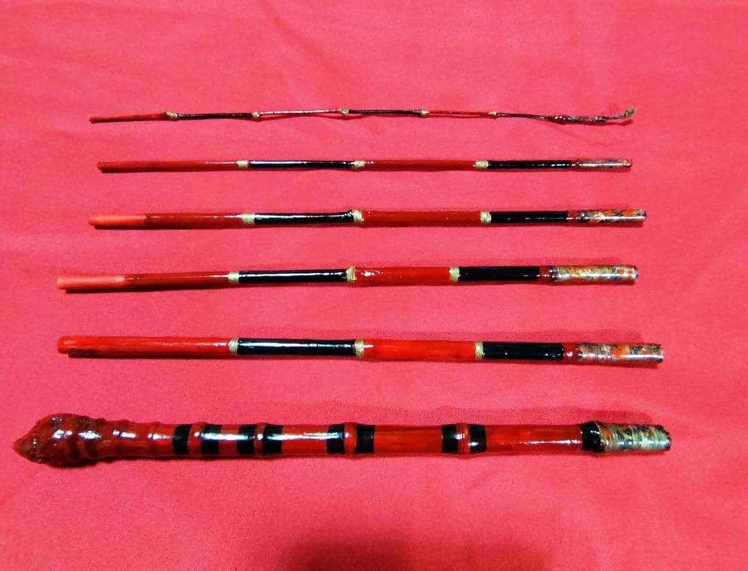 竹朱塗り和竿・タナゴ竿・小物竿6本継全長1m4㎝希少