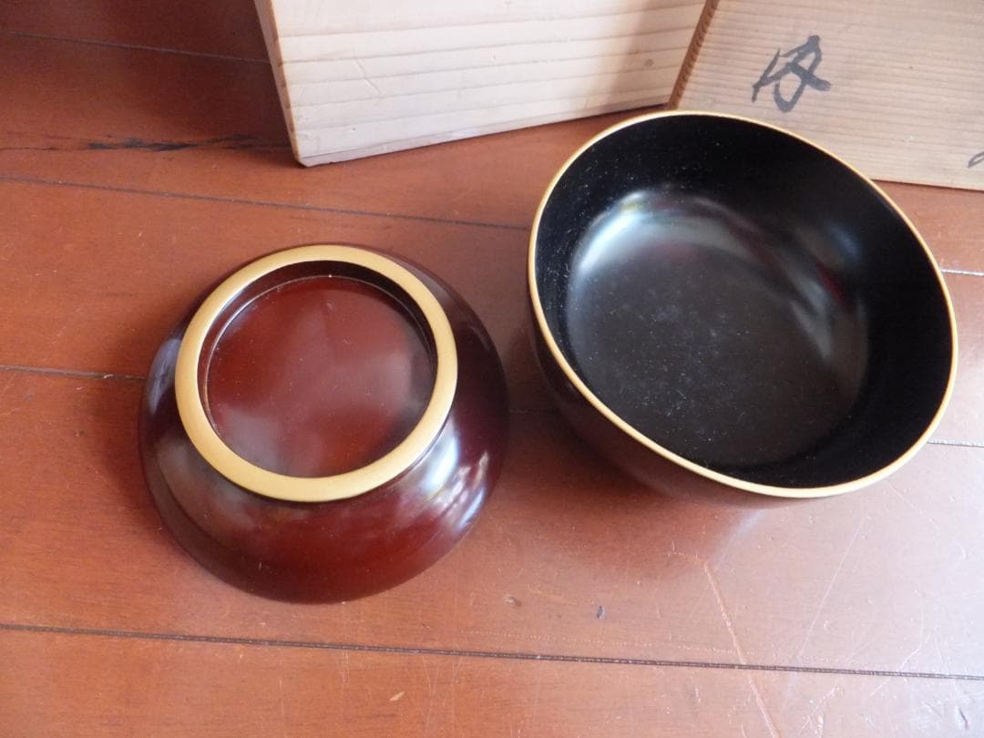 能登輪島　市上屋製　金縁付　輪島塗溜吸物椀廿客　最高級品