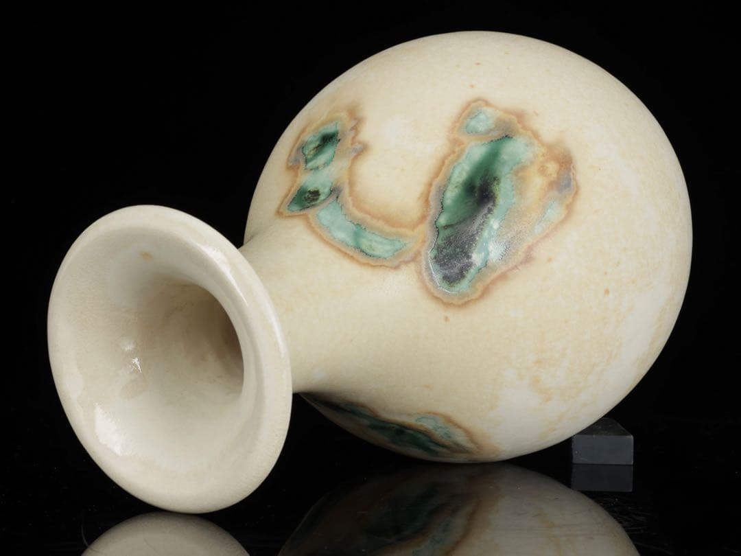 日展参与 【土肥刀泉】 琅瓷草花文花瓶 花器 壺 共箱 栞付 古美術品 骨董品