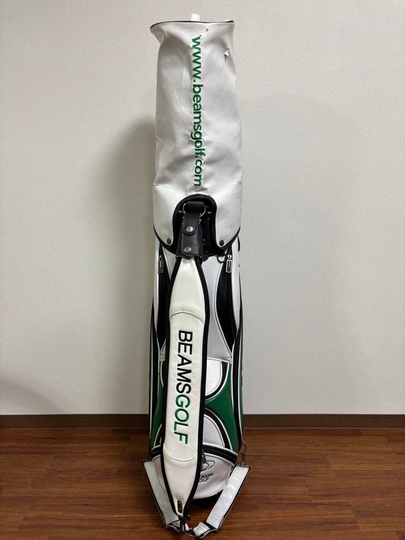 BEAMS GOLF キャディバッグ 白×緑 フード付 使用感あり