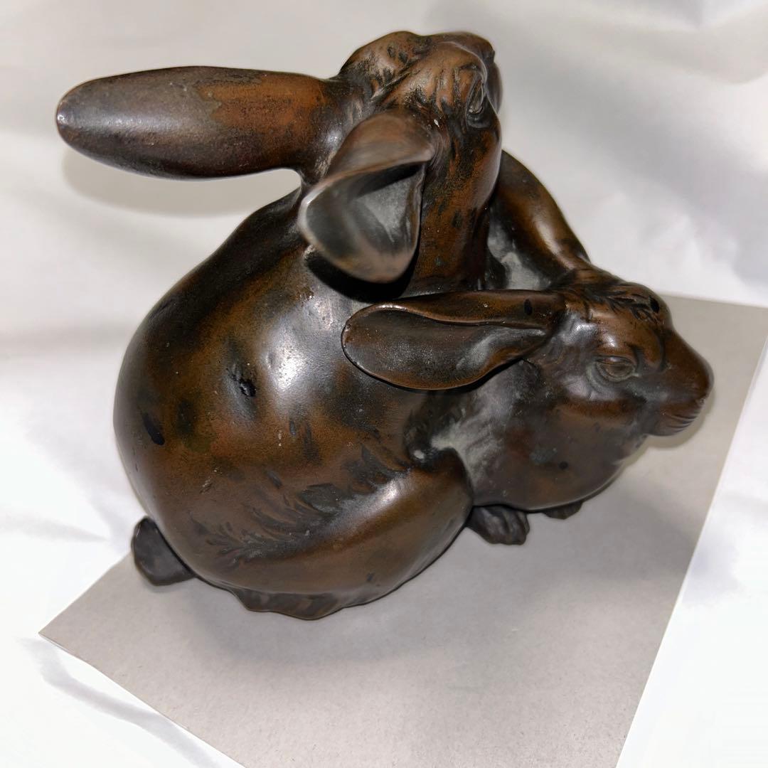 兎 うさぎ 金工 唐金？ 文鎮 干支 置物 オブジェ