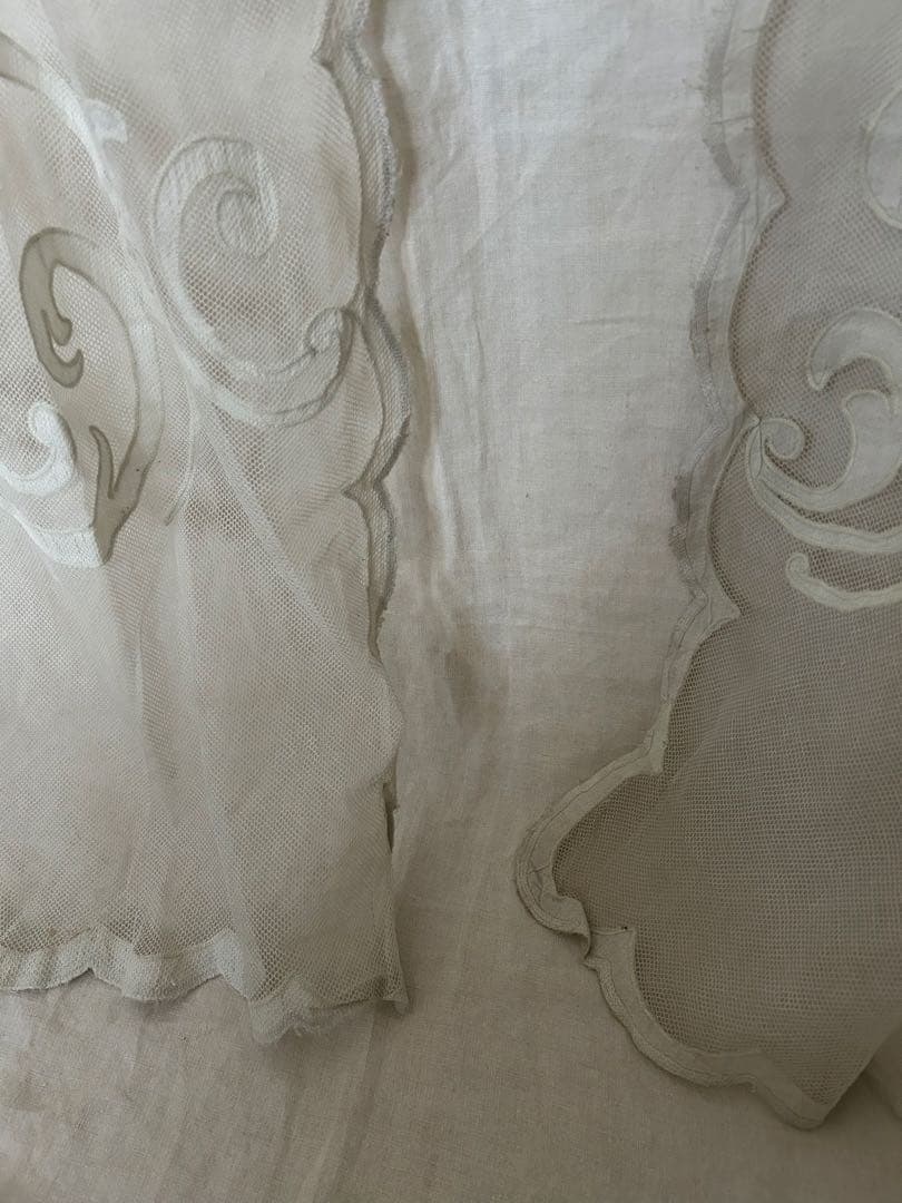 フランスアンティーク花柄刺繍チュールカーテン2枚セット