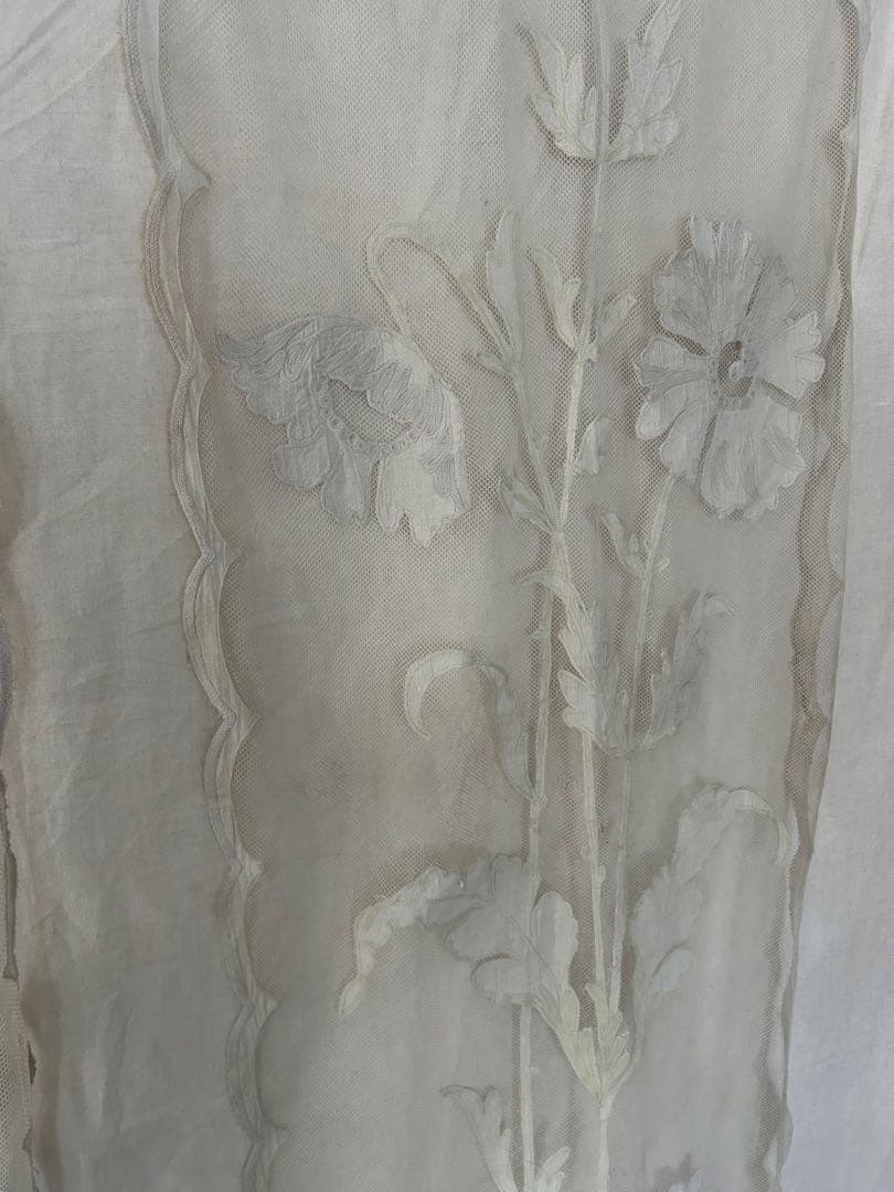 フランスアンティーク花柄刺繍チュールカーテン2枚セット