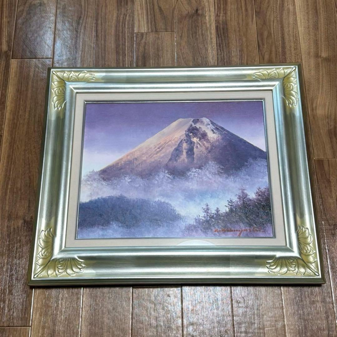 絵画　小林幸三作: 富士　油絵　豪華額装　黄金　富士山