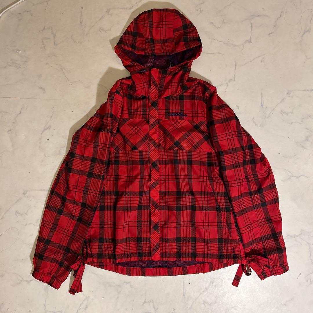 【新品】Adidas 赤黒チェック ジップパーカー サイドリボン　ジャージ