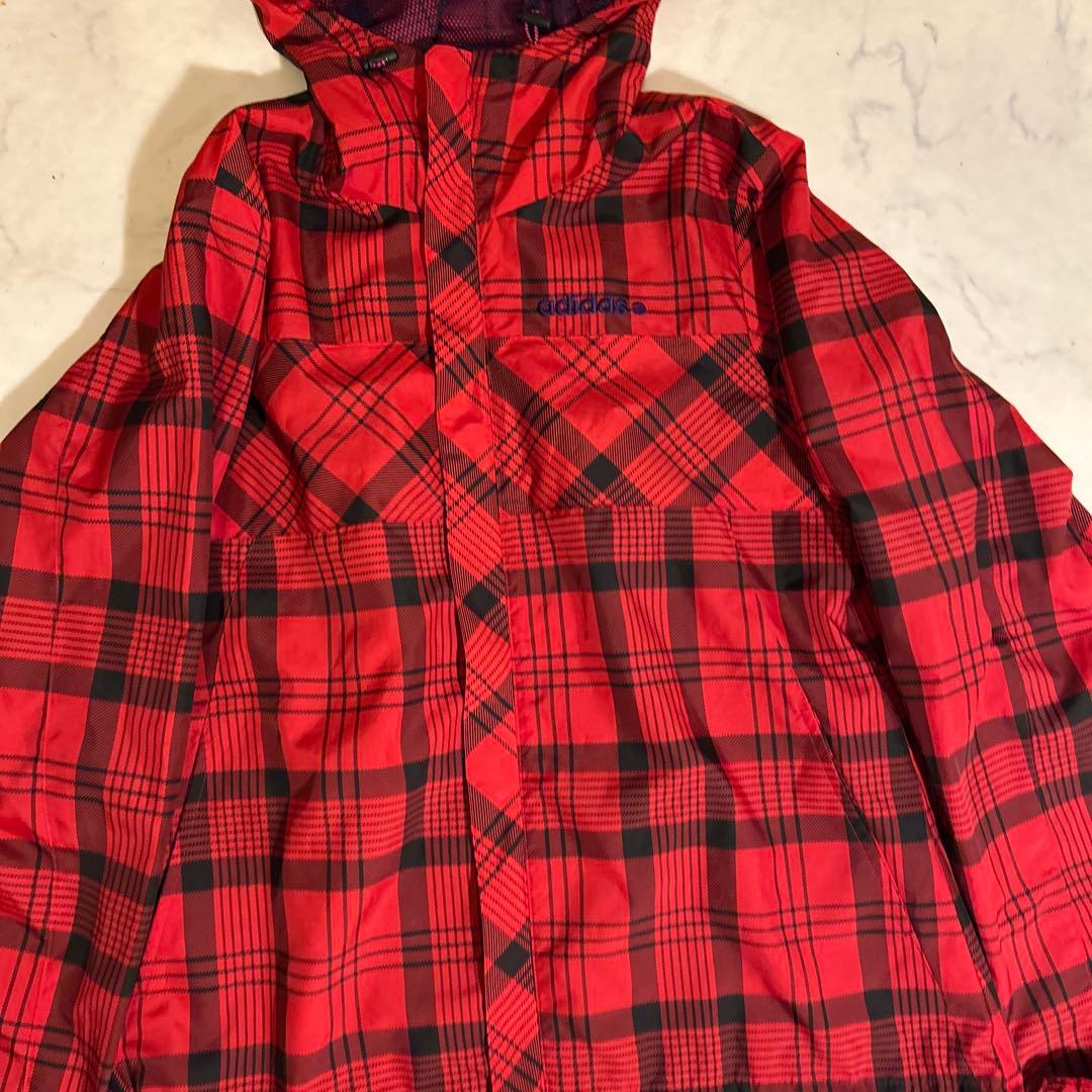 【新品】Adidas 赤黒チェック ジップパーカー サイドリボン　ジャージ
