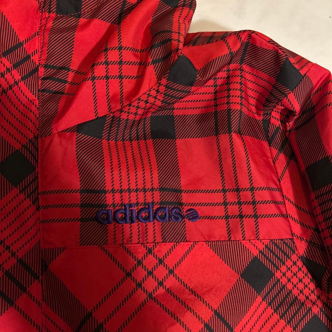 【新品】Adidas 赤黒チェック ジップパーカー サイドリボン　ジャージ