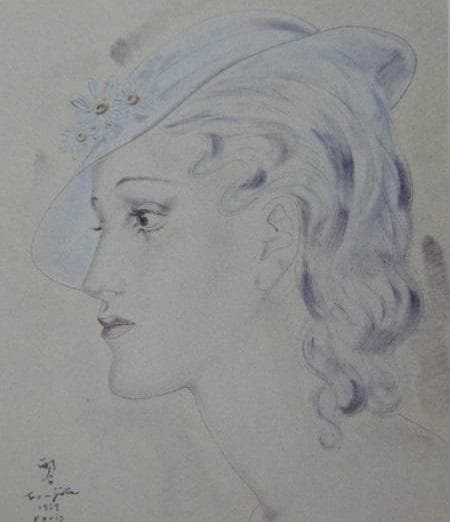 藤田嗣治、「Buste de femme au chapeau blanc」